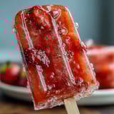 Celebrate Galentine's Day with vibrant strawberry mimosa popsicles topped with fresh fruit slices.