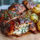 Golden roasted chicken infused with lemon and herbs, served with tender baby potatoes for a vibrant spring dinner.  