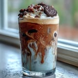 Indulgent cookies-and-cream cold brew served over ice with whipped cream and cookie crumbles.