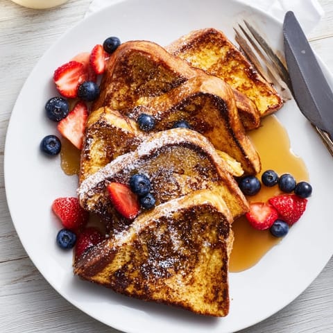 Stack of fluffy French toast dusted with powdered sugar, ready to serve for breakfast.