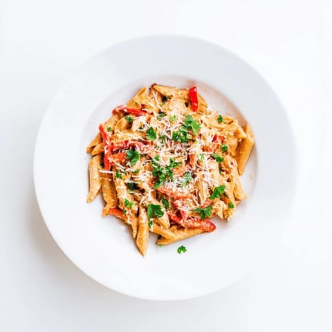 Savory Creamy Cajun pasta twirled in a skillet, garnished with parsley and Parmesan cheese.