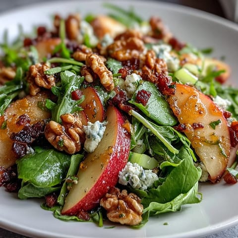 Refreshing Apple and Walnut Salad with creamy blue cheese, ready to serve as a side.
