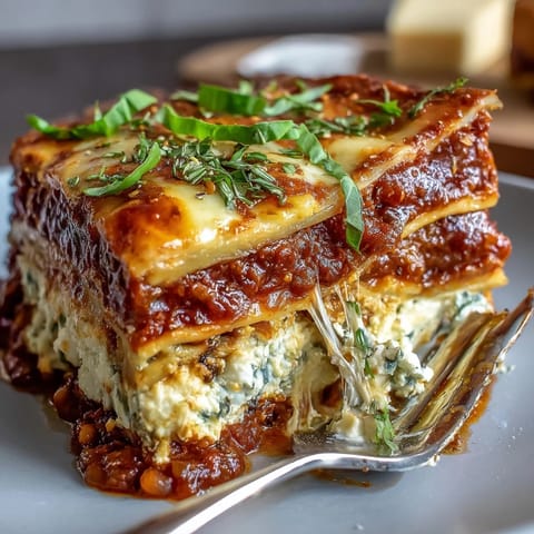 This hearty, smoky vegetarian lasagne features vibrant layers of red lentils, mushrooms, and zucchini in one skillet.