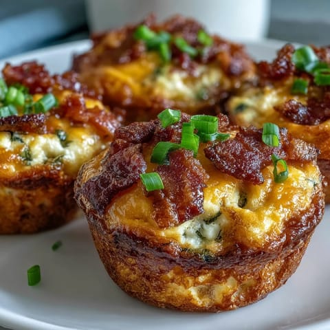 Golden-brown Ranch & Cheddar Egg Muffin Cups with melted cheese and crispy bacon crumbles, perfect for grab-and-go breakfasts.