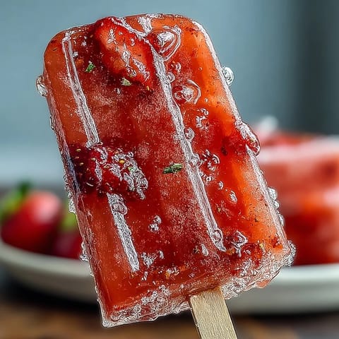 Celebrate Galentine's Day with vibrant strawberry mimosa popsicles topped with fresh fruit slices.