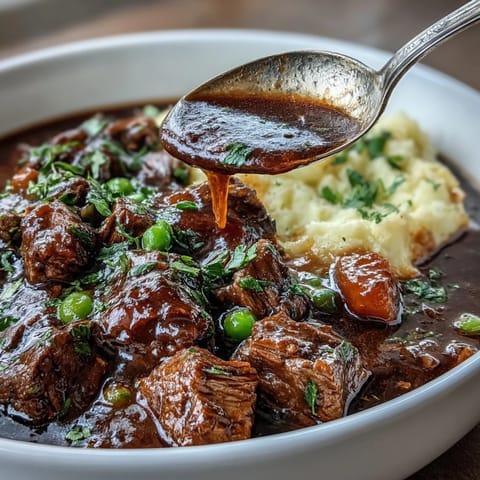 Hearty Irish beef stew with tender lean beef and vegetables, served over creamy cauliflower mash for a lighter, comforting meal.  
