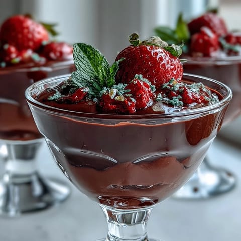 Elegant chocolate and strawberry dessert cups with rich dark chocolate, fresh berries, and a buttery biscuit base.  