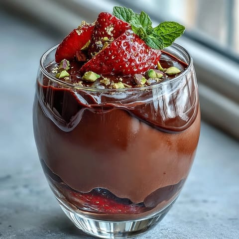 Luxurious no-bake Easy Dubai Chocolate Strawberry Dessert Cups with glossy chocolate, juicy strawberries, and a golden pistachio garnish.  
