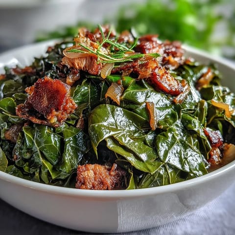 Smoky collard greens with tender turkey and onions, slow-simmered for a classic Southern comfort side dish.
