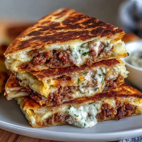 Crispy quesadillas stuffed with savory shepherds pie filling and creamy mashed potatoes, served golden and melty.