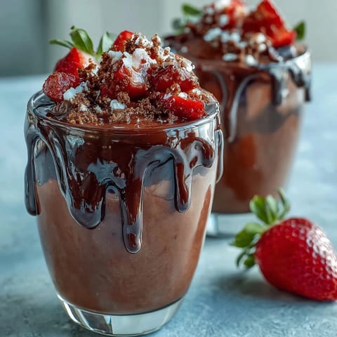 Chocolate cups filled with fresh strawberry cream and topped with crunchy Lotus Biscoff crumble for a decadent dessert.  