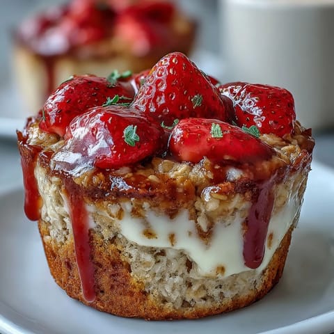 Wholesome strawberry muffins with Greek yogurt and oats, packed with juicy berries and a tender crumb, perfect for breakfast.