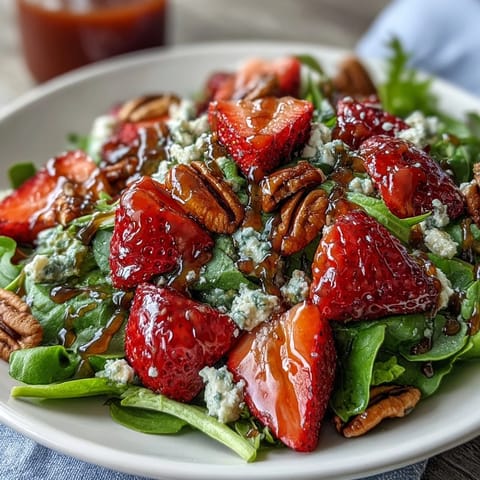 Spring Dinner Party Strawberry Arugula Salad with Balsamic Glaze: A vibrant, refreshing salad with juicy strawberries, peppery arugula, creamy goat cheese, and tangy balsamic drizzle—perfect for entertaining.