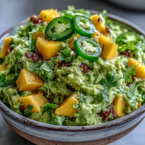 Vibrant guacamole with sweet mango, spicy jalapeño, and creamy avocado—ideal for Mexican-inspired gatherings