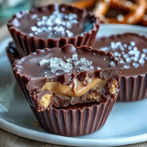 2. Rich chocolate cups filled with creamy peanut butter and crunchy pretzel crust, finished with sea salt.  