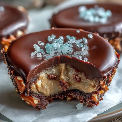 1. Peanut butter eggs with pretzel crust in chocolate cups, topped with sprinkles, perfect for Easter dessert.  