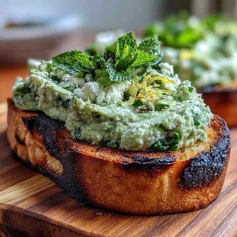 Vibrant Fava Bean and Mint Bruschetta on grilled sourdough, a perfect spring appetizer.