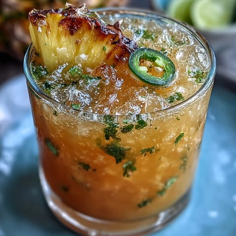 Vibrant Pineapple Jalapeño Agua Fresca garnished with fresh fruit and a hint of spice.