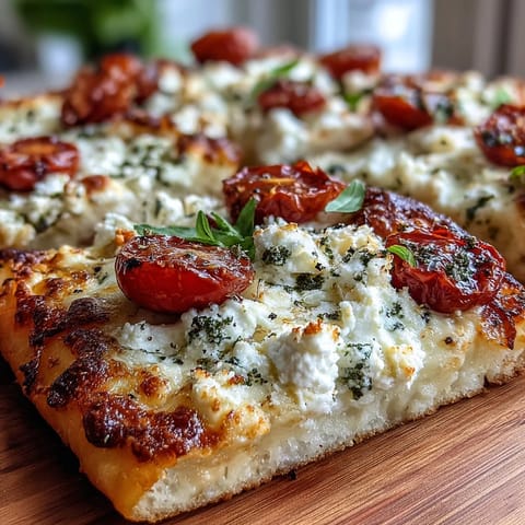 Viral Cottage Cheese Flatbread: golden crust, vibrant pesto, and fresh tomato deliciousness.