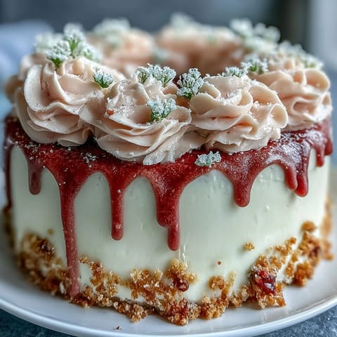 Elegant Bridal Shower Rosé Velvet Cake boasting a shimmering gold drip.