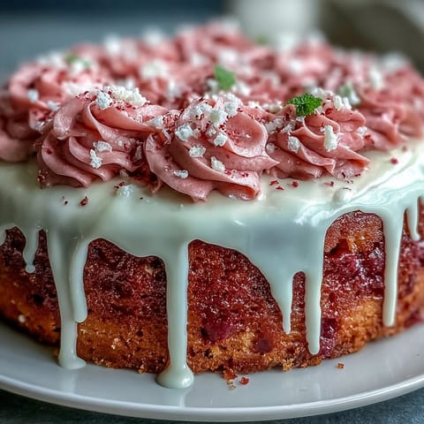 Beautiful pink rosé velvet cake adorned with a luxurious edible gold drip.