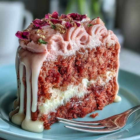 Blush pink Bridal Shower Rosé Velvet Cake slices revealing layers, ready for celebration.