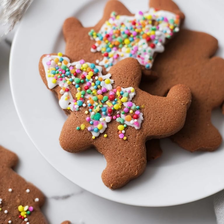 Festively decorated gingerbread cookies, with a tempting molasses aroma, perfect for a cozy holiday treat.