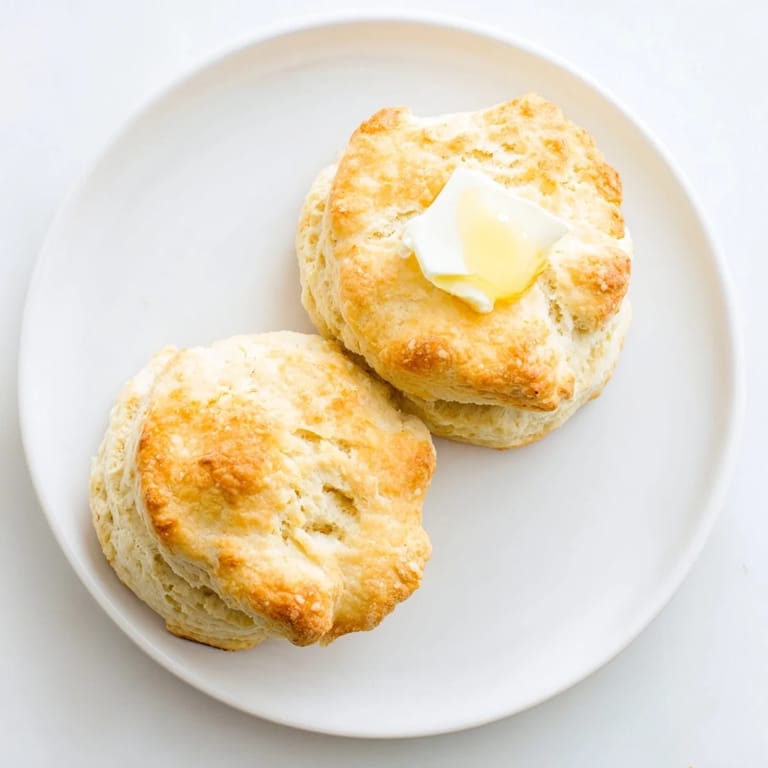 Golden-brown Buttermilk Biscuits reveal flaky, buttery layers and a tender interior on a rustic wooden serving board.