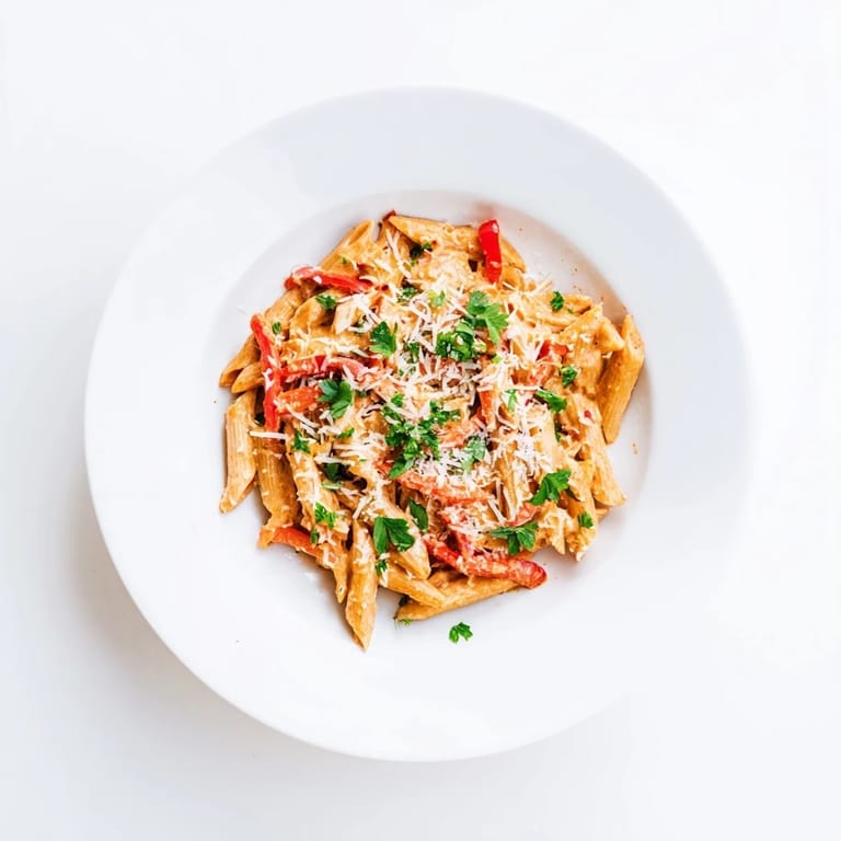 Savory Creamy Cajun pasta twirled in a skillet, garnished with parsley and Parmesan cheese.