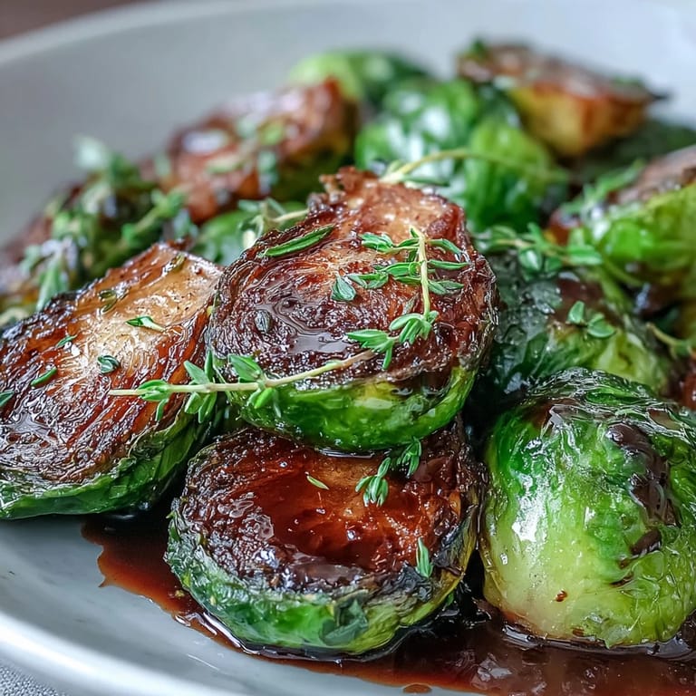 Savory-sweet roasted Brussels sprouts with a rich balsamic drizzle, simple to make.