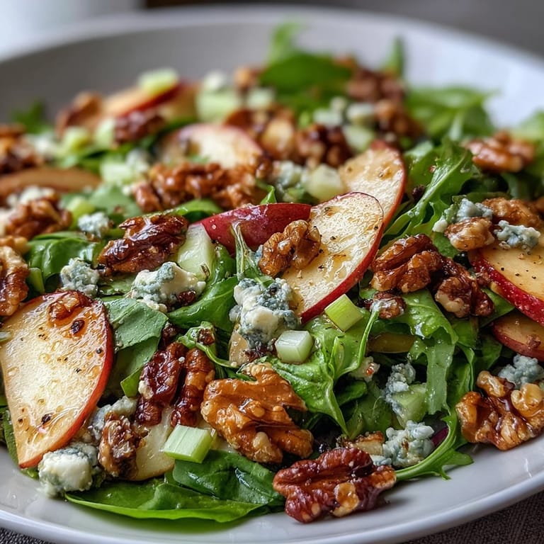 Savory Apple and Walnut Salad featuring vibrant greens and a tangy Dijon dressing.