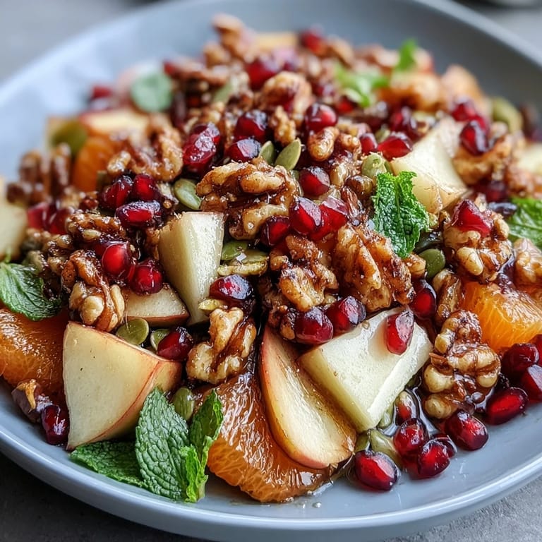 Easy pomegranate and walnut salad, perfect for a healthy, flavorful holiday side.