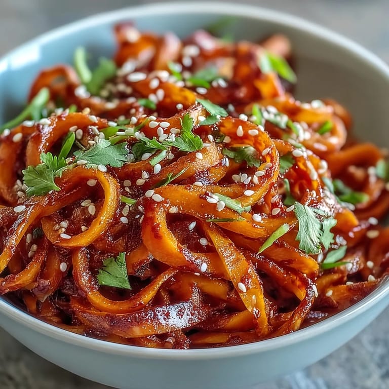 Tender, roasted gochujang swede noodles served atop a bed of delicate rice noodles.