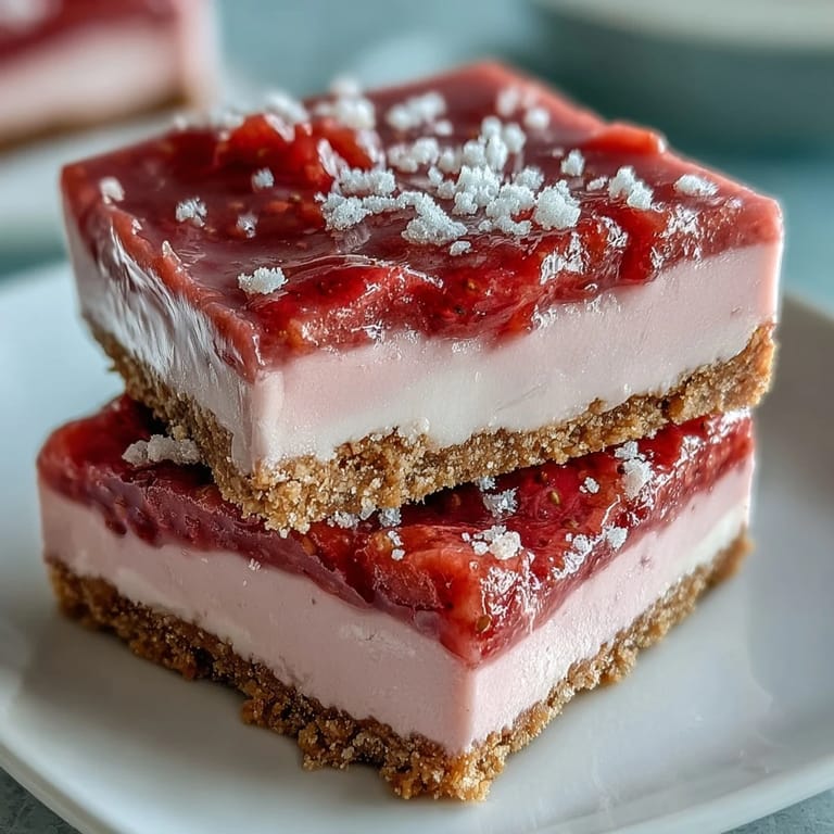 Vibrant pink No-Bake Strawberry Fudge Squares with a smooth white chocolate texture, ready to serve as a sweet dessert treat.