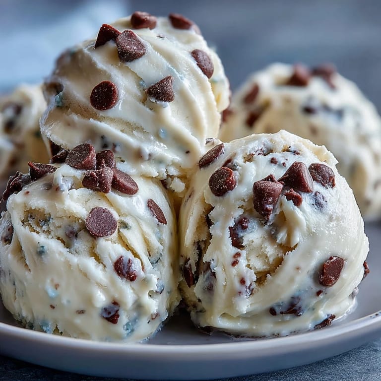 Creamy, egg-free Greek Yogurt Cookie Dough ready to eat, served on a dessert plate.