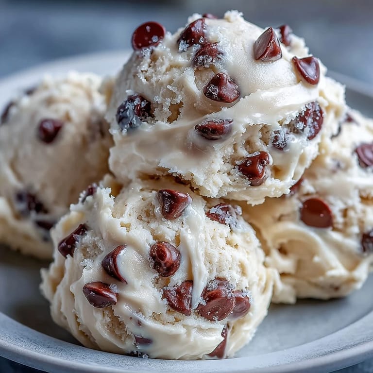 A spoonful of Greek Yogurt Cookie Dough highlights the tangy yogurt and rich chocolate chips.