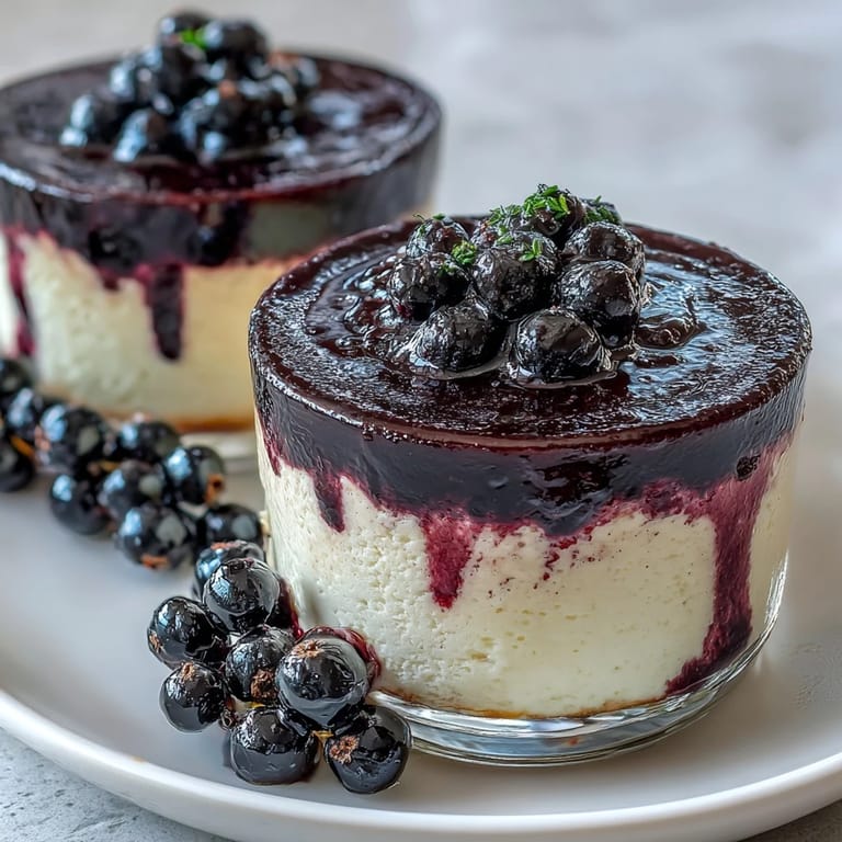 Elegant Black Currant Panna Cotta dessert plated for summer gatherings, featuring rich purple hue and whipped cream.
