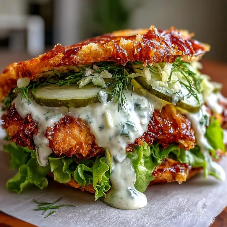 Sizzling skillet cheese lace creates a crispy taco shell filled with juicy chicken, pickles, and fresh lettuce, perfect for a weeknight dinner.