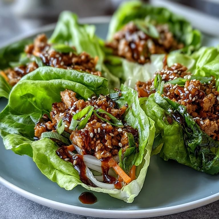 Filling turkey and rice noodles steaming in a skillet with ginger, garlic, and sesame, ready to spoon into lettuce cups.