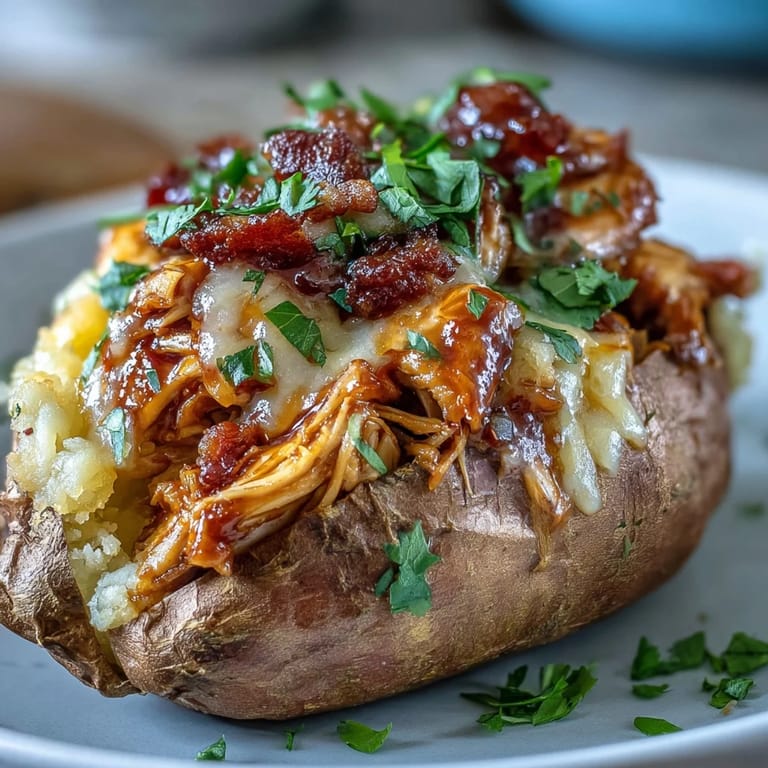 Perfectly roasted sweet potato boats filled with smoky Honey BBQ Chicken Stuffed Sweet Potatoes, finished with tangy sour cream and vibrant cilantro.