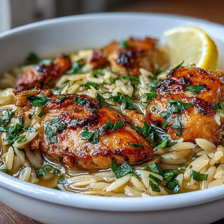 Tender chicken, zesty lemon, and orzo pasta simmer together in a savory broth, finished with wilted spinach and herbs.  