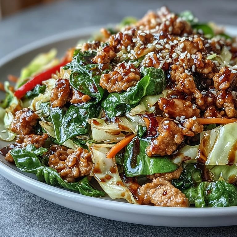 A colorful, low-calorie turkey stir-fry with shredded cabbage, carrots, and bell pepper, topped with toasted sesame seeds.
