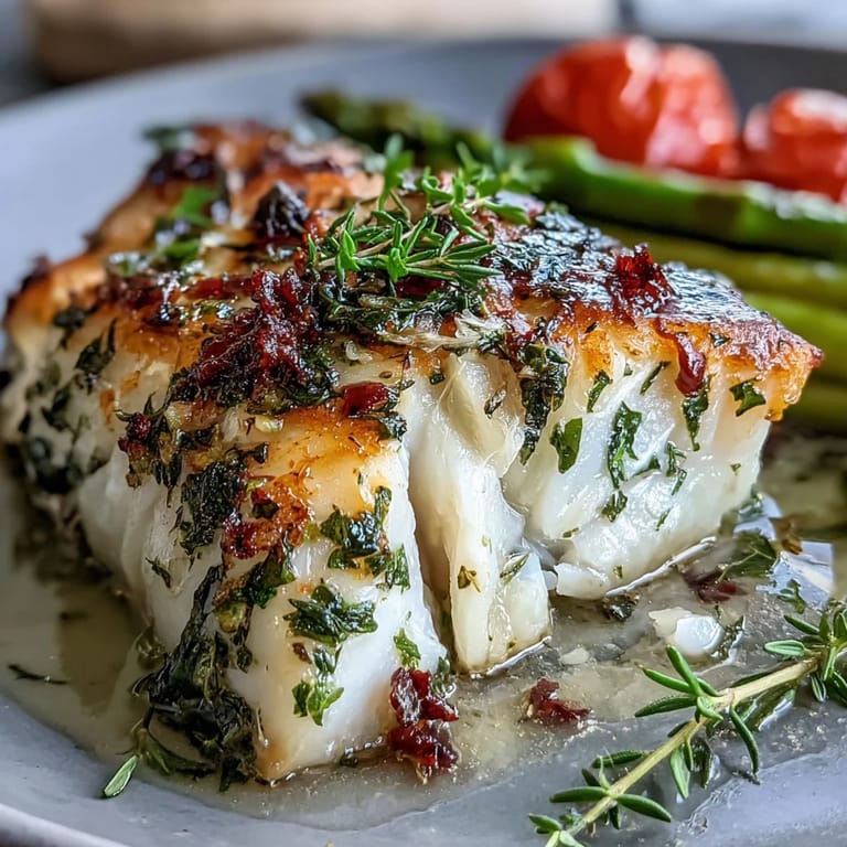 Healthy sheet pan dinner featuring flaky cod, zesty lemon herb marinade, and colorful roasted asparagus and cherry tomatoes.
