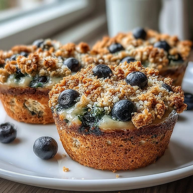 Fluffy, lemon-scented oatmeal cups filled with plump blueberries, offering a nutritious and portable breakfast option.