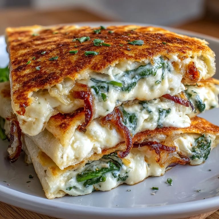 Flavorful spinach and feta quesadilla with fresh herbs, golden and bubbling with cheese.