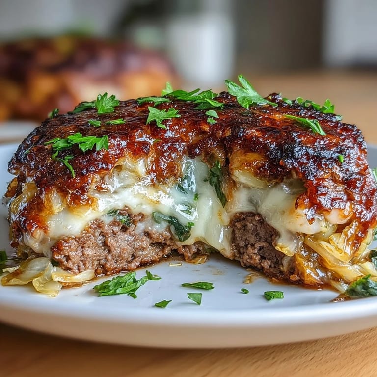 Healthy Oven-Baked Cabbage Burgers featuring savory meat mixture and oven-roasted cabbage.