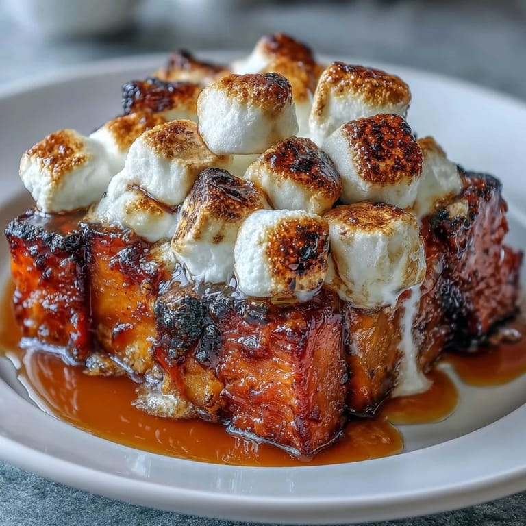 Classic candied yams baked with brown sugar glaze and topped with toasted marshmallows for a sweet, nostalgic flavor.