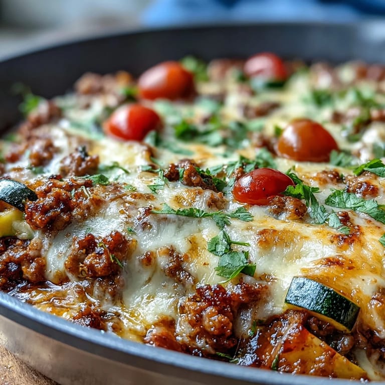Easy one-pan turkey taco zucchini skillet with lean meat, zesty seasonings, and fresh cilantro for a light summer dinner.