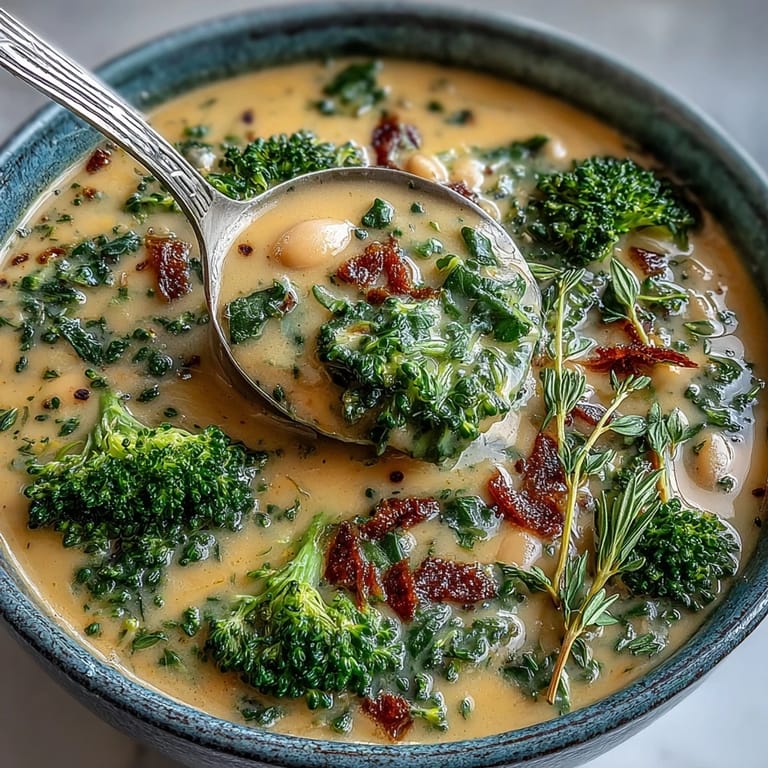 Comforting broccoli and cheddar bean soup featuring sharp cheddar, creamy beans, and wholesome vegetables.