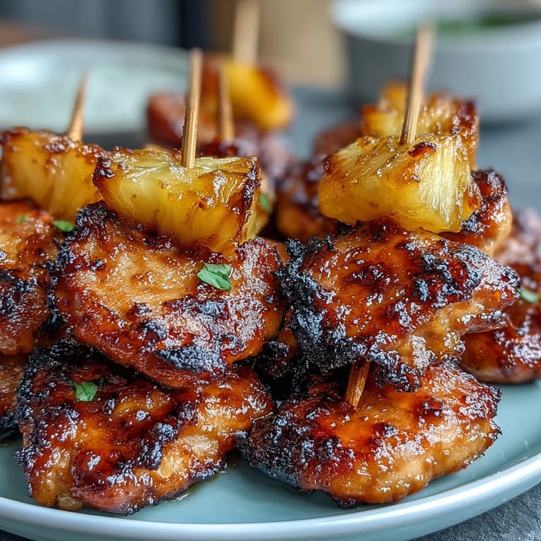 Crispy Air Fryer Chicken Pineapple Bites with smoky-sweet marinade, served hot and ready for snacking.